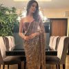 Brown Georgette Embroidery Sequence Work Saree