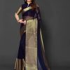 Navy Blue Chiffon Running Chiffon Blouse Saree