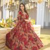Red Rayon Digital Printed Full Sleeves Gown