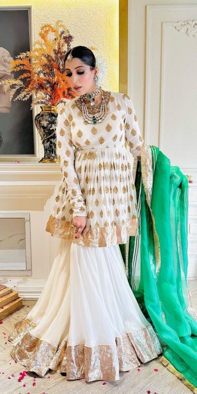Beautiful White Color Faux Georgette Embroidery Salwar Suit