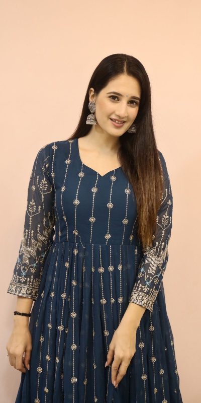 Classic Royal Blue Color Georgette Sequence Embroidery Gown