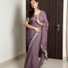 Purple Soft Organza Embroidery Zari Saree