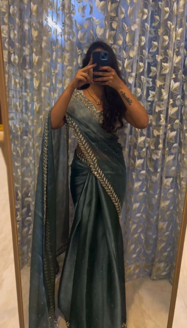 Elegant Blue Color Soft Jimmy Choo Embroidery Sequence Saree