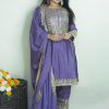 Elegant Dark Violet Color Pure Chinnon Silk Embroidery Salwar Suit