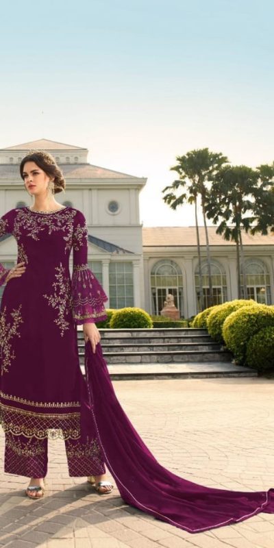 Elegant Purple Color Georgette Embroidered Sequence Salwar Suit