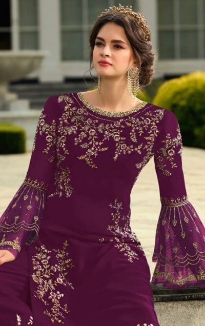 Elegant Purple Color Georgette Embroidered Sequence Salwar Suit