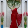 Red Faux Georgette Thread With Sequence Saree