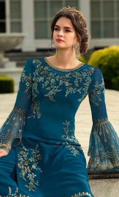 Elegant Royal Blue Color Georgette Embroidered Sequence Salwar Suit