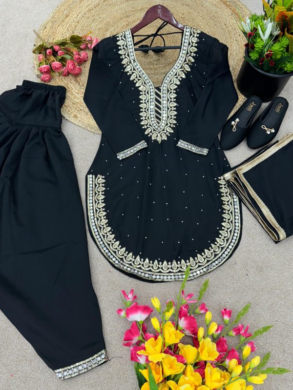 Exotic Black Color Pure Chinnon Embroidery Diamond Salwar Suit