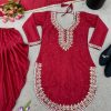 Exotic Red Color Pure Chinnon Embroidery Diamond Salwar Suit