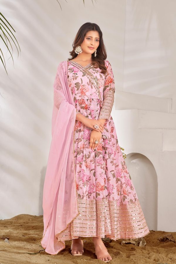 Fancy Pink Color Georgette Embroidery Sequence Sharara Suit