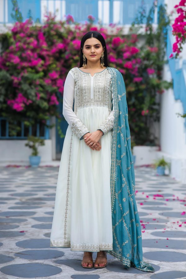 Fancy Sky Blue Color Chinon Silk Embroidery Sequence Salwar Suit