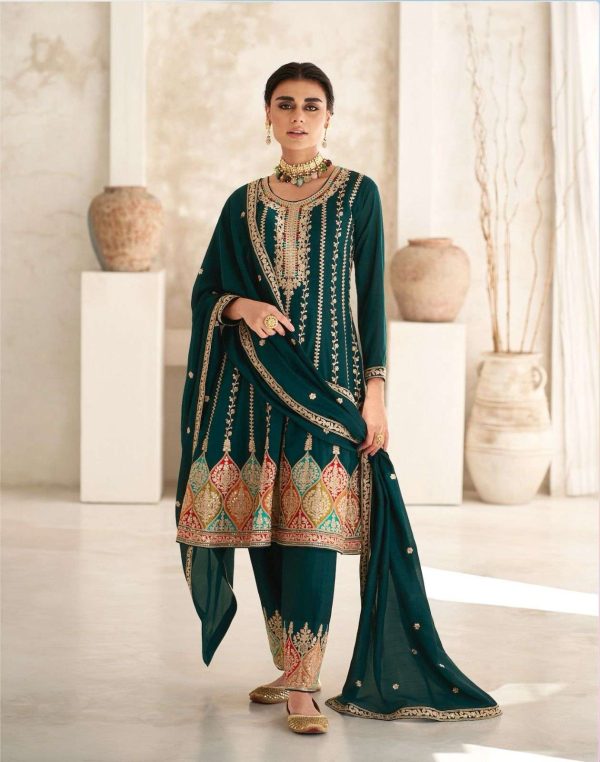 Glamorous Green Color Premium Silk Embroidery Work Sharara Suit