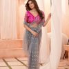 Grey Heavy Net Embroidery Saree