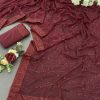 Glamorous Maroon Color Georgette Sequins Embroidery Work Saree