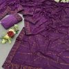 Purple Georgette Sequins Embroidery Saree