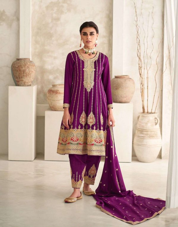 Glamorous Purple Color Premium Silk Embroidery Work Sharara Suit