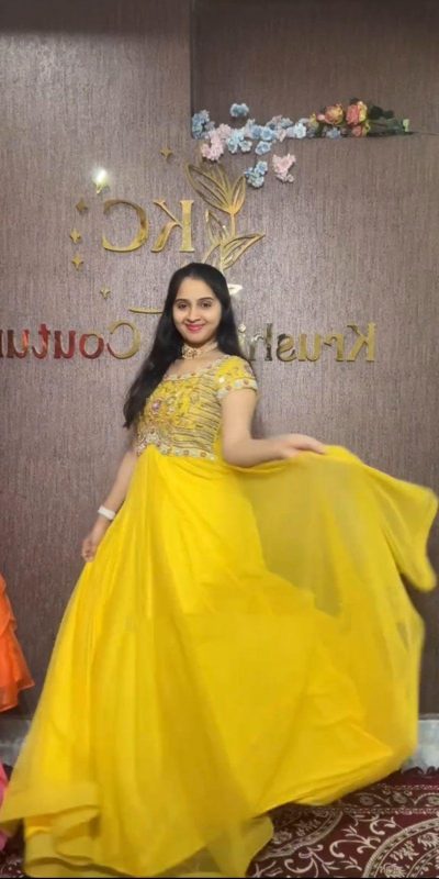 Gorgeous Yellow Color Fox Georgette Embroidery Thread Work Gown