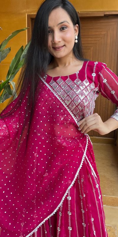 Graceful Rani Color Georgette Sequence Thread Lehenga Choli