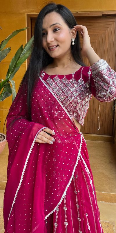 Graceful Rani Color Georgette Sequence Thread Lehenga Choli