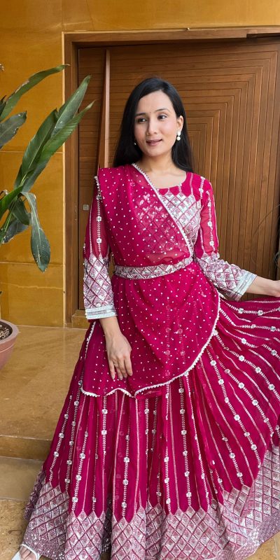 Graceful Rani Color Georgette Sequence Thread Lehenga Choli