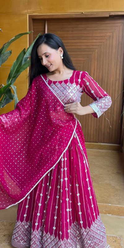 Graceful Rani Color Georgette Sequence Thread Lehenga Choli