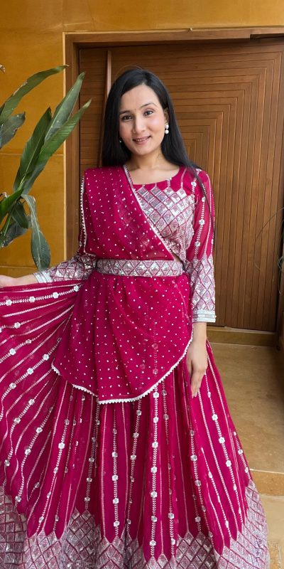 Graceful Rani Color Georgette Sequence Thread Lehenga Choli