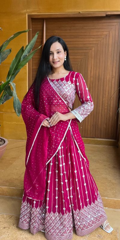 Graceful Rani Color Georgette Sequence Thread Lehenga Choli