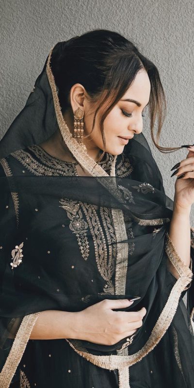 Grand Black Chinnon Silk Embroidery Coding Dori Salwar Suit