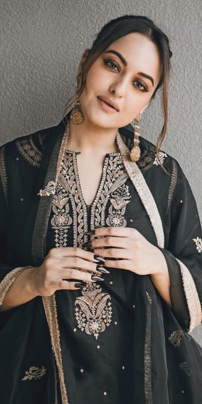 Grand Black Chinnon Silk Embroidery Coding Dori Salwar Suit
