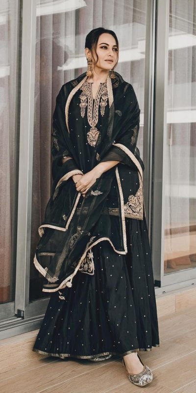 Grand Black Chinnon Silk Embroidery Coding Dori Salwar Suit