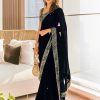 Black Georgette Thread Sequence Work Saree