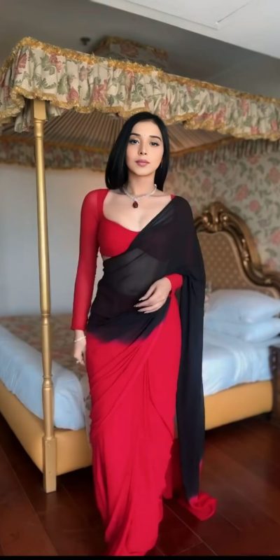 Grand Black & Red Color Soft Georgette Silk Design All Over Saree