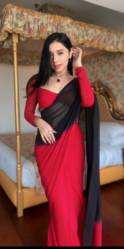 Grand Black & Red Color Soft Georgette Silk Design All Over Saree