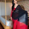 Black & Red Soft Georgette Silk Design All Over Saree