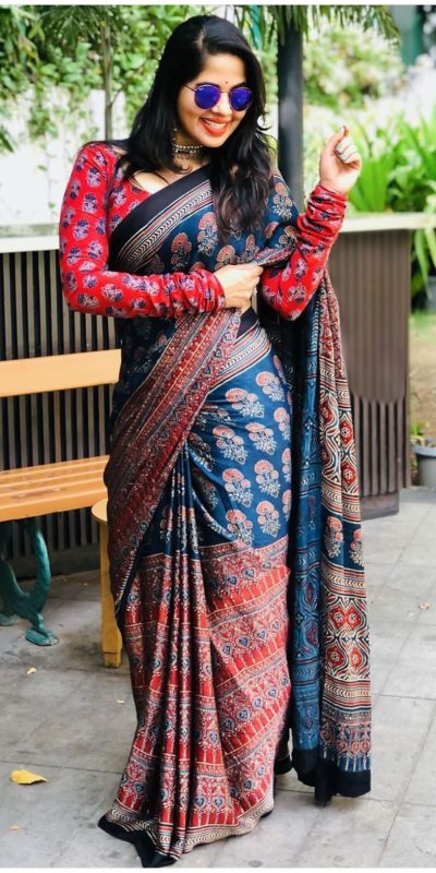 Grand Blue Color Modal Silk Digital Printed All Over Work Saree