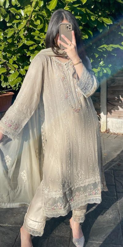 Grand Light Grey Color Georgette Sequence Embroidery Salwar Suit
