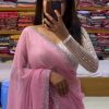 Light Pink Georgette Shining Diamond All Over Saree