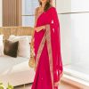 Pink Georgette Thread Sequence Work Saree