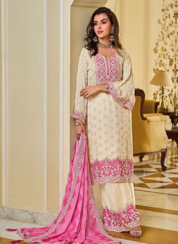 Grand White Color Georgette Chine Sequins Work Salwar Suit2