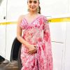 Pink Georgette Embroidery Thread Mirror Saree