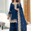 Majestic Blue Color Faux Georgette Embroidery Work Salwar Suit
