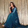Blue Georgette Embroidery Sequence Piping Saree