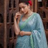 Firozi Georgette Beautiful Embroidery Saree