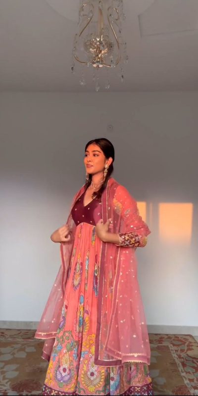 Mesmerizing Pink Color Chant Crepe Kalamkari Printed Gown