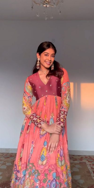 Mesmerizing Pink Color Chant Crepe Kalamkari Printed Gown