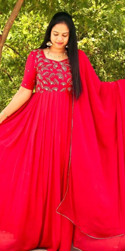 Mesmerizing Red Color Georgette Embroidered Anarkali Suit