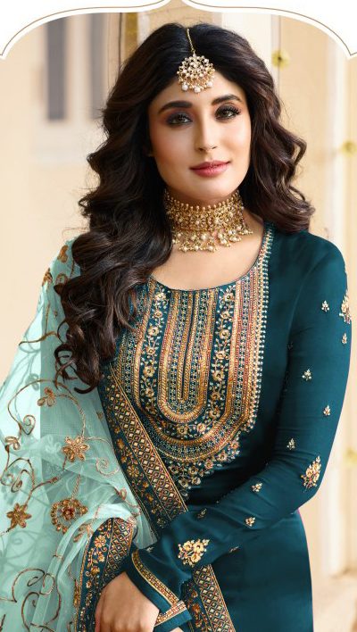 Musical Blue Georgette Embroidered Sequence Salwar Suit