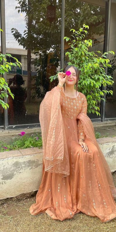 Mystical Peach Color Georgette Thread Sequence Anarkali Suit