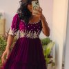 Purple Fox Georgette Embroidery Thread Gown